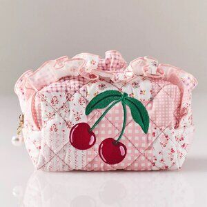 NWT Anthropologie Shiraleah Quilted Cherry Cosmetic Bag
